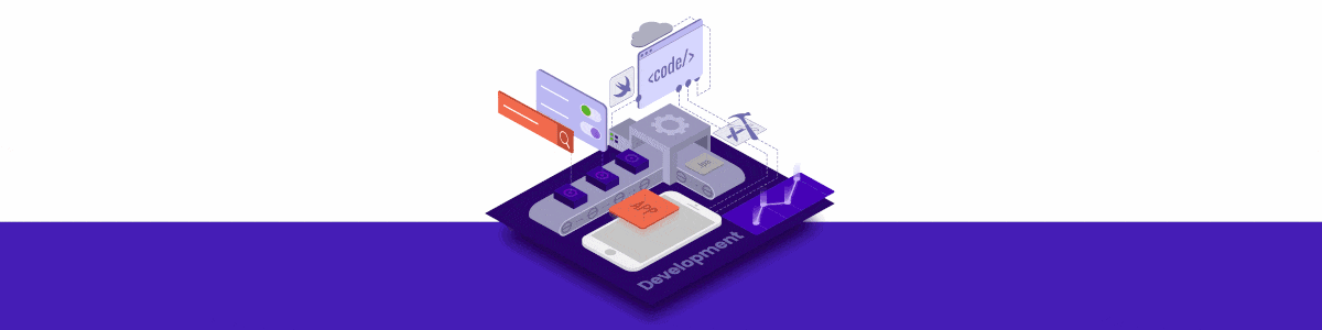Animation for iOS app development depicting common iOS build tools